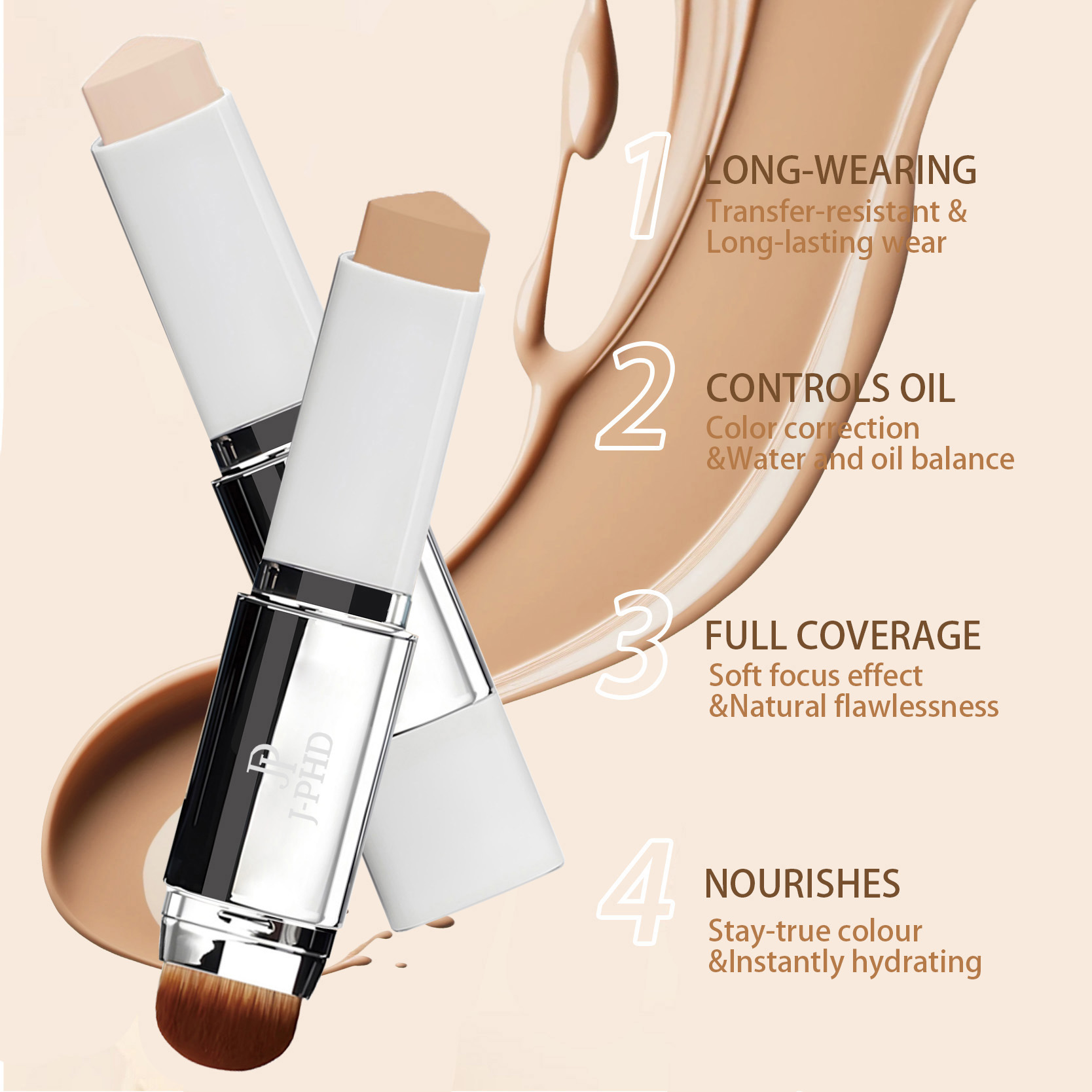 J Beauty Makeup - Stik Foundation Dua-dalam-Satu dengan Kepala Kuas,