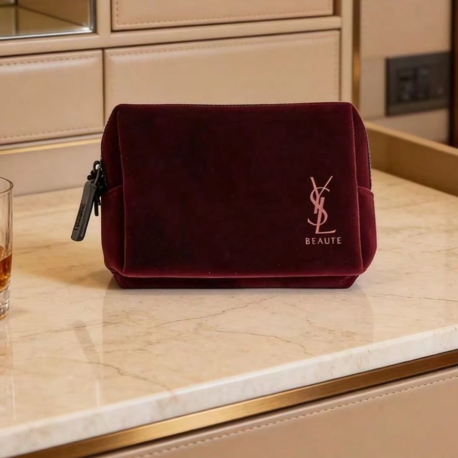 Tas Makeup Beludru Burgundy Vi - Ysl Beauty Makeup ulasan dan harga
