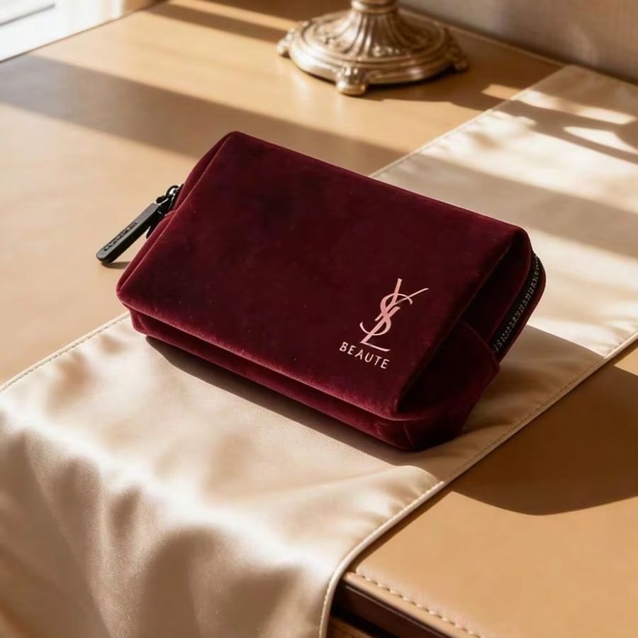 Tas Makeup Beludru Burgundy Vi - Ysl Beauty Makeup ulasan dan harga