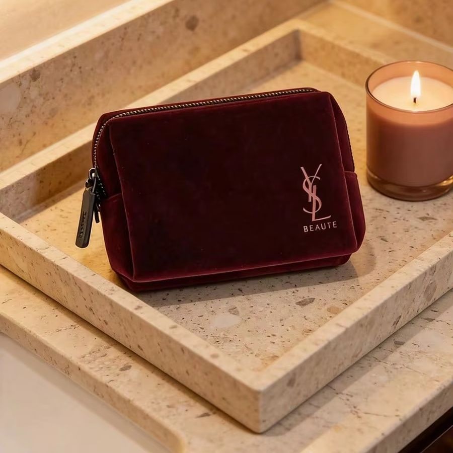 Tas Makeup Beludru Burgundy Vi - Ysl Beauty Makeup ulasan dan harga