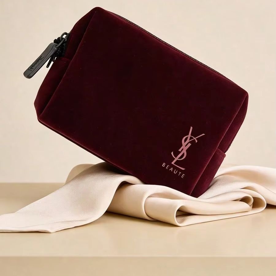 Tas Makeup Beludru Burgundy Vi - Ysl Beauty Makeup ulasan dan harga